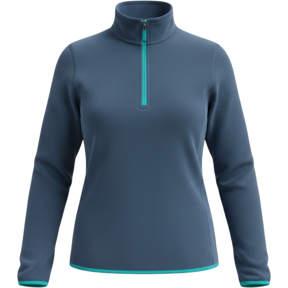 Rustic Ridge Waffle Grid Fleece Pullover Large Blue Teal Quarter Zip Hiking Top